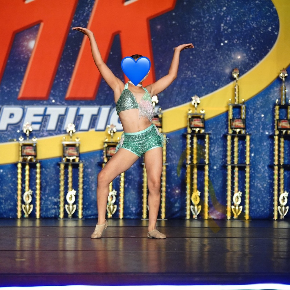 Sparkling Green and Pink Dance Competition Costume
